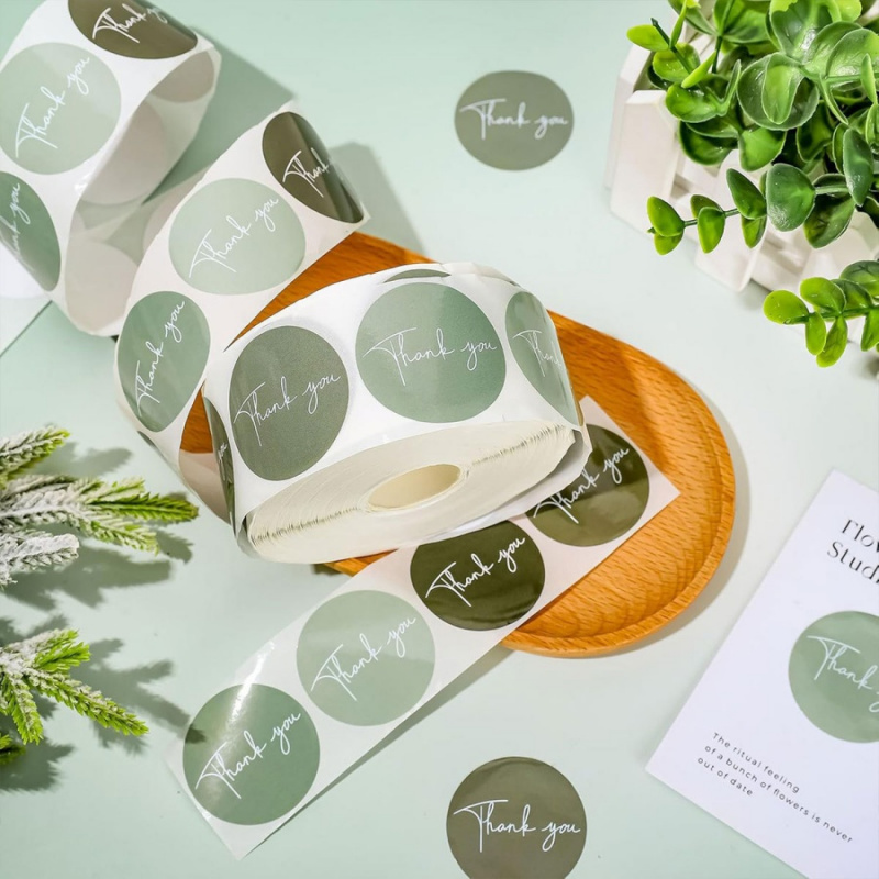 Memo Pad Sticky - 500pcs/rollSpring Green Thank You Stickers Round