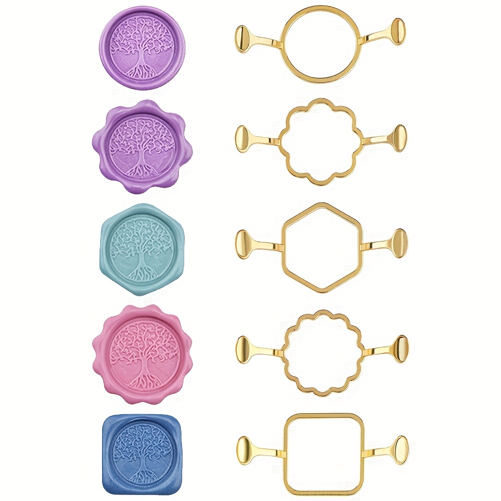 Wax Seal Stamp Kit - 5-Pack Hexagon Square Metal Wax Seal
