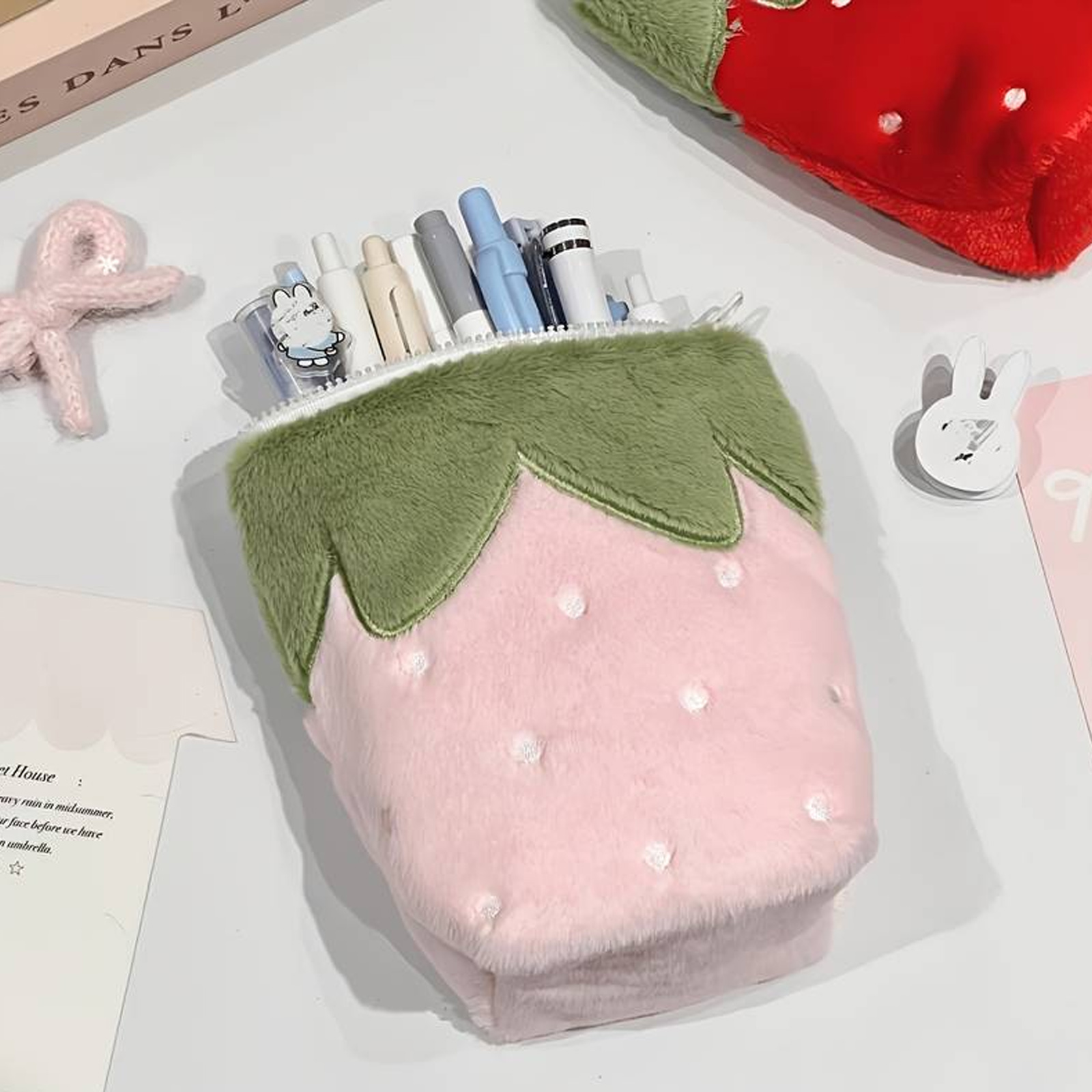 Stationery And Office Supply Stores - Japanese-Style Vintage Strawberry Vertical Pencil Case,