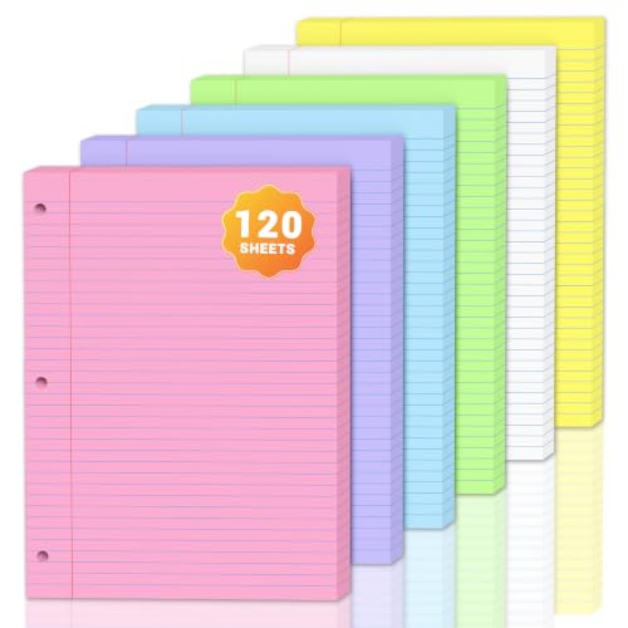 Paper Punch 3 Hole - 120 Sheets Colored 8x10.5 Inch Loose